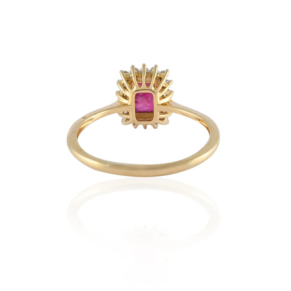 Natural Precious Gemstone Ruby & Diamond 14K Solid Yellow Gold Statement Ring