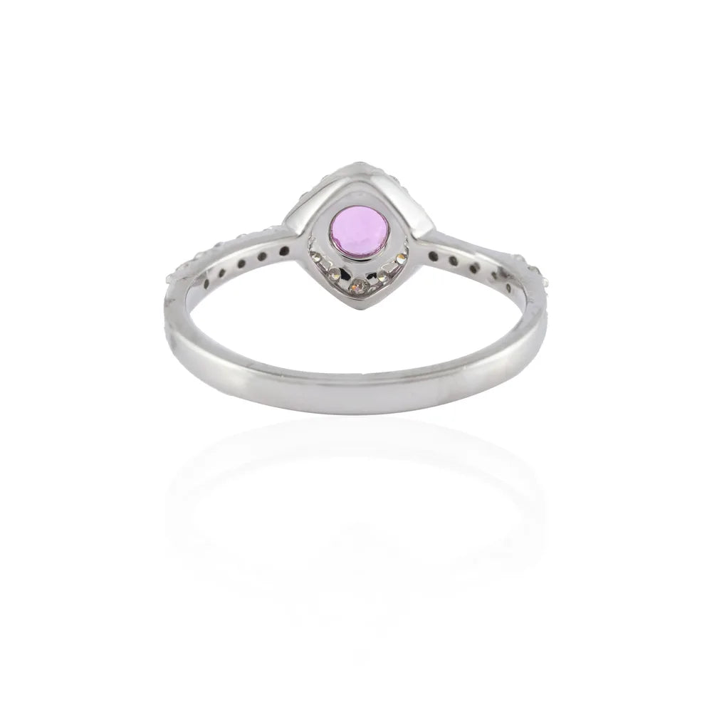 Natural Precious Gemstone Pink Sapphire 14K Solid White Gold Minimal Ring