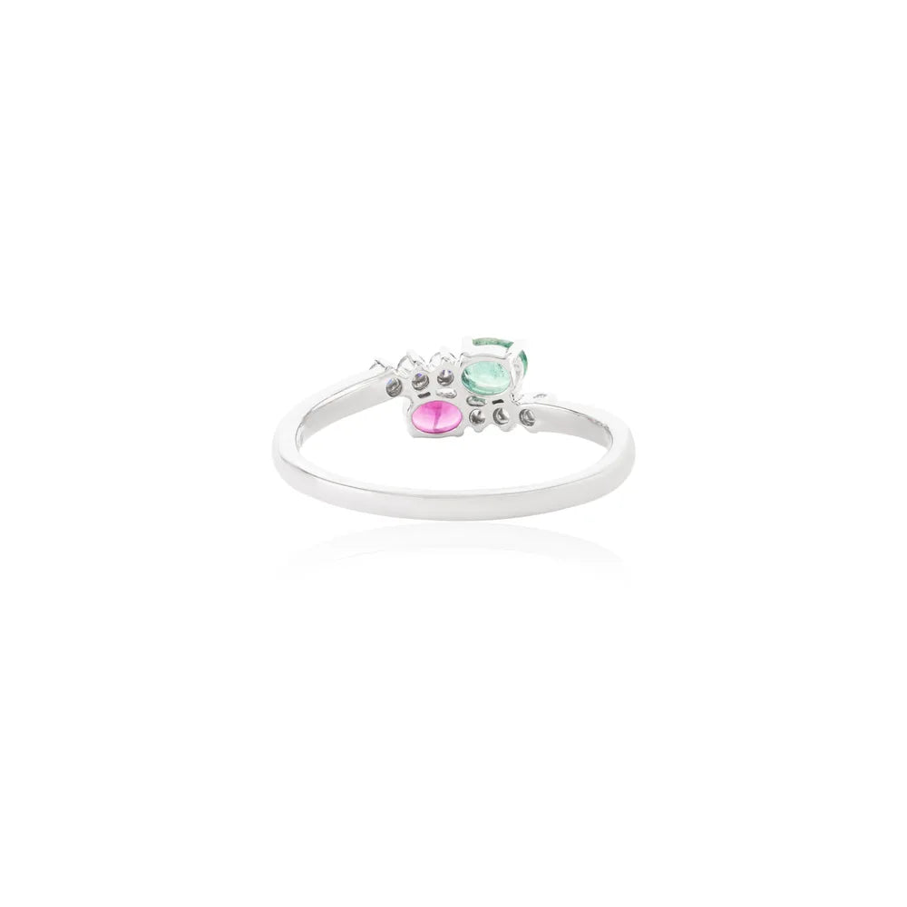Bulk Jewelry 14K White Gold Emerald, Ruby & Diamond Handmade Bypass Ring