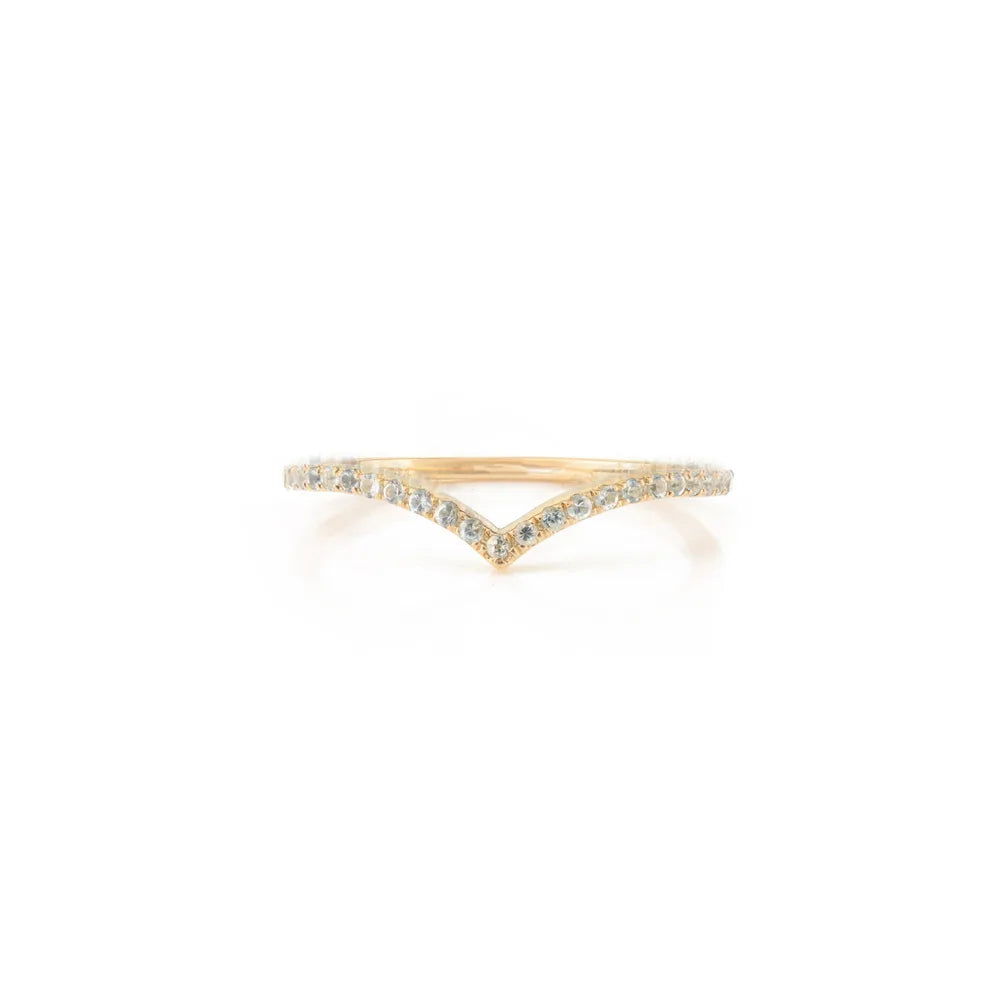 Best Quality Product Blue Topaz 14K Solid Yellow Gold Minimal V Shape Ring