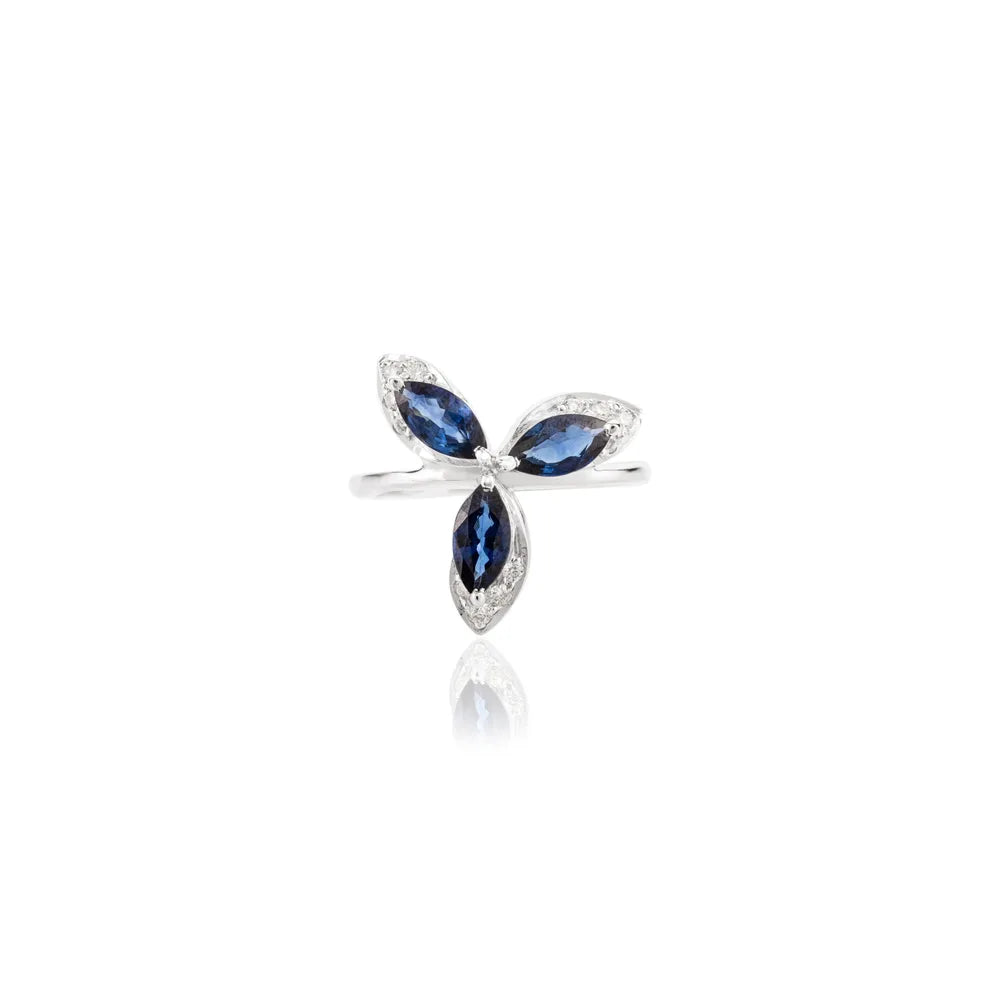 Best Quality Product Natural Blue Sapphire & Diamond 14K White Gold Ring