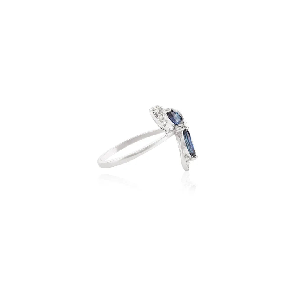 Best Quality Product Natural Blue Sapphire & Diamond 14K White Gold Ring