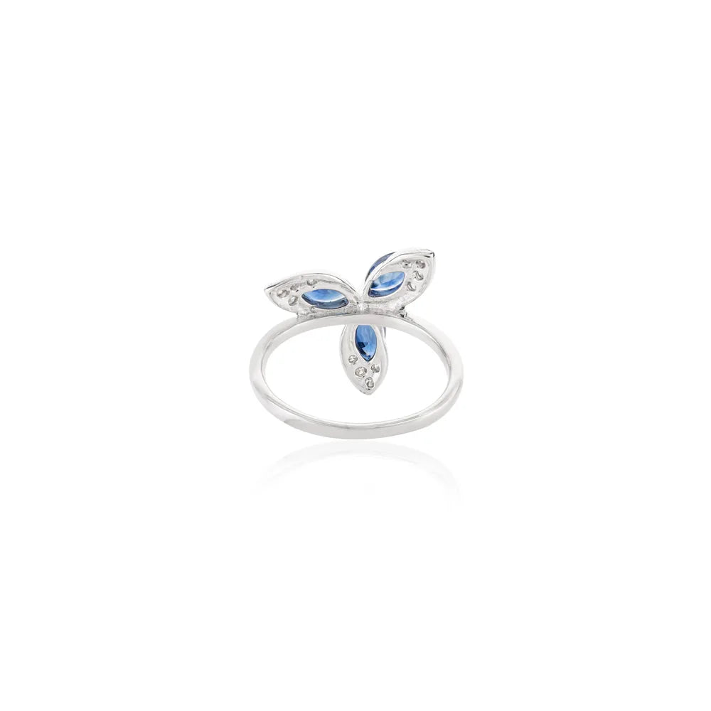 Best Quality Product Natural Blue Sapphire & Diamond 14K White Gold Ring