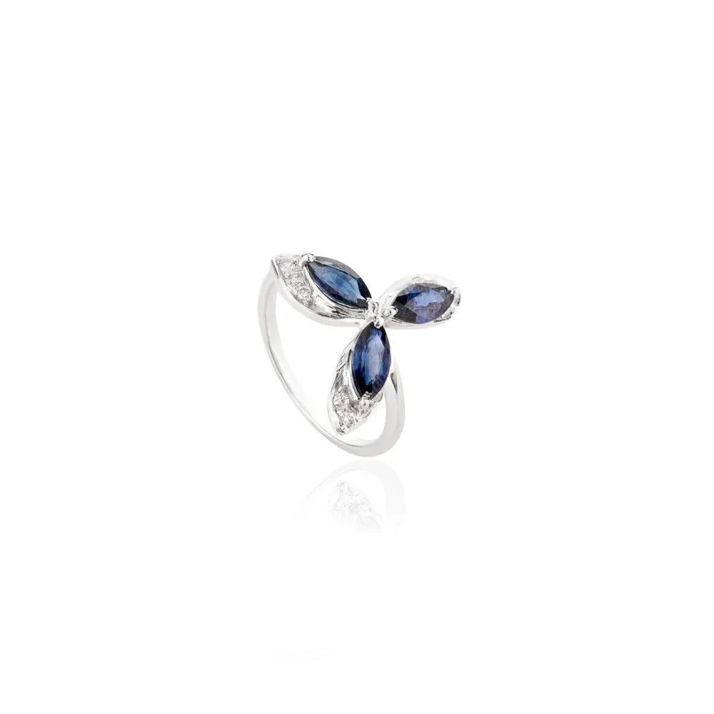 Best Quality Product Natural Blue Sapphire & Diamond 14K White Gold Ring