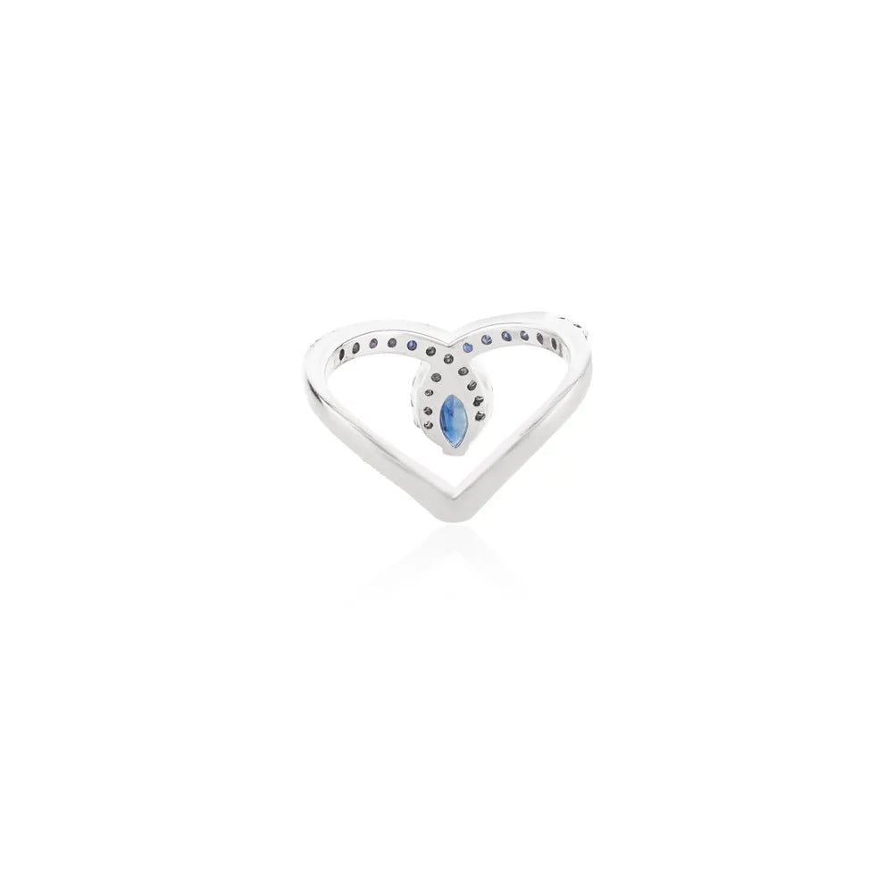 Custom Jewelry 14K Solid White Gold Blue Sapphire & Diamond Unique Ring