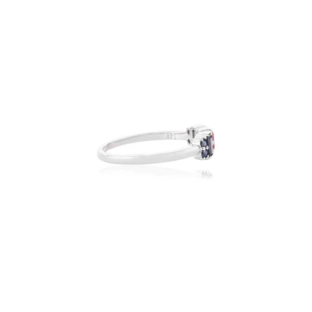 Birthstone Jewelry Natural Ruby, Sapphire & Diamond 14K Solid White Gold Ring