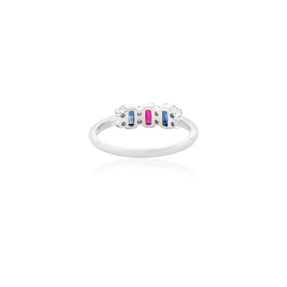 Birthstone Jewelry Natural Ruby, Sapphire & Diamond 14K Solid White Gold Ring