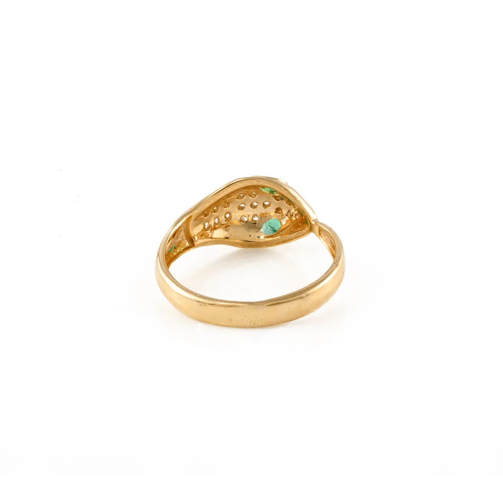 100% Authentic 18K Yellow Gold Natural Emerald & Diamond Snake Head Ring