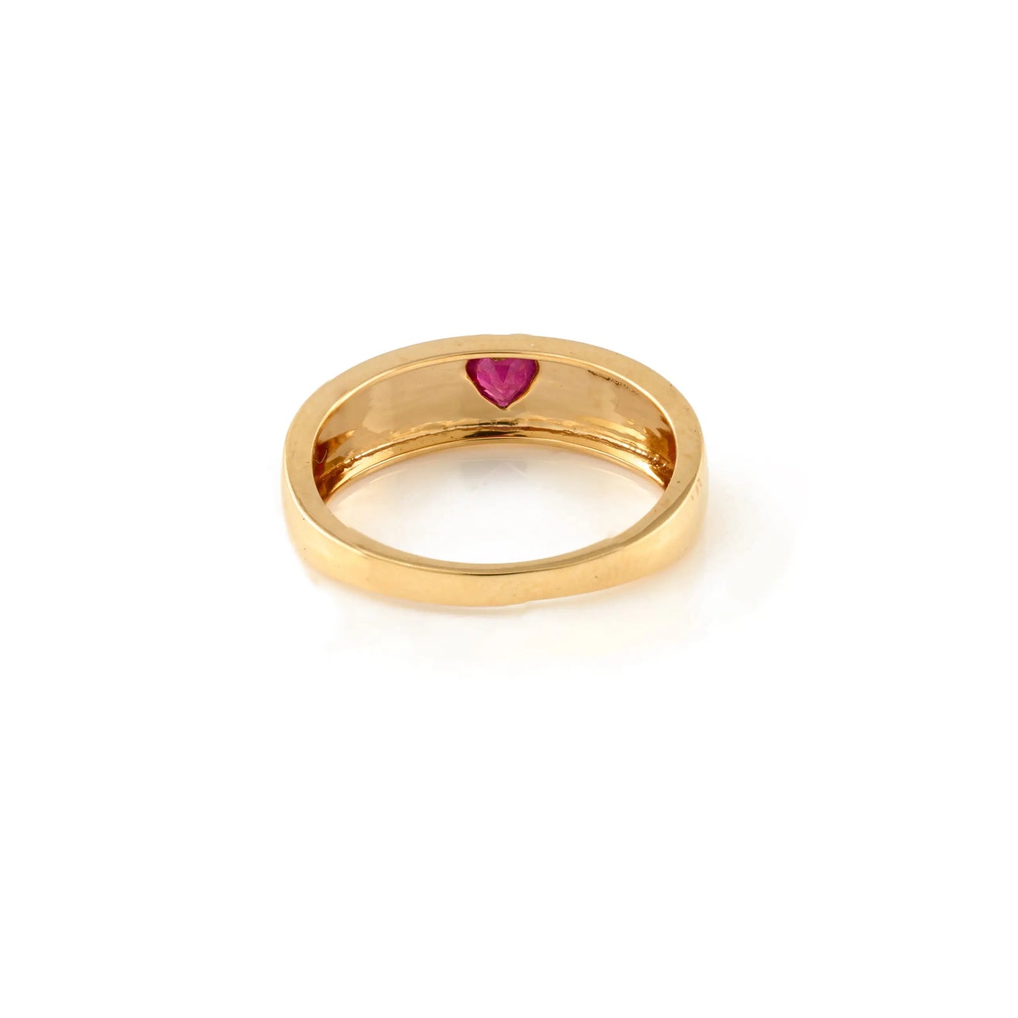 Natural Ruby 18K Solid Yellow Gold Chunky Heart Dome Ring For Women