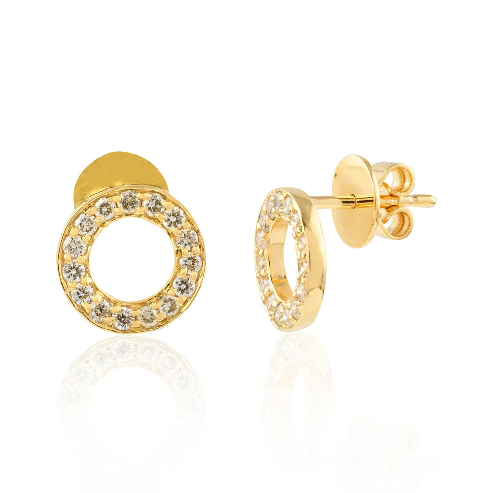 Minimal Jewelry Natural Diamond 18K Solid Yellow Gold Open Circle Stud Earring