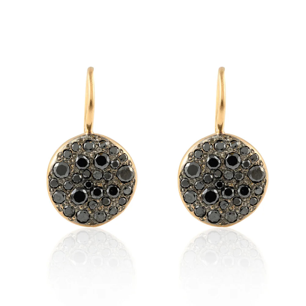 Best Selling Product 18K Yellow Gold Natural Black Diamond Circle Hoop Earring