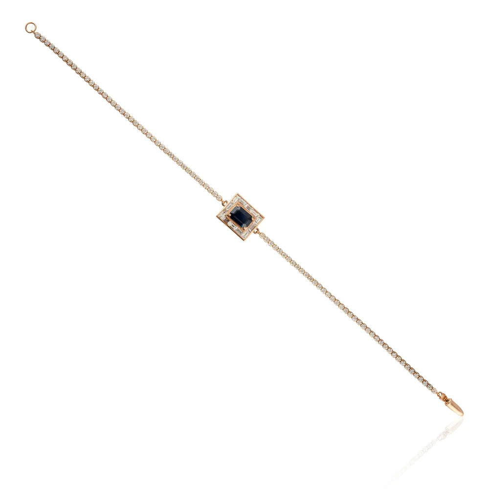 Minimal Jewelry Natural Blue Sapphire & Diamond 14K Rose Gold Stylish & Unique Bracelet