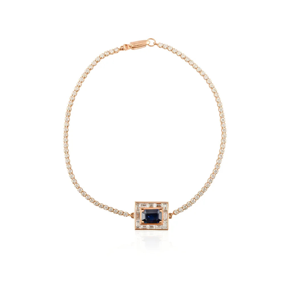 Minimal Jewelry Natural Blue Sapphire & Diamond 14K Rose Gold Stylish & Unique Bracelet