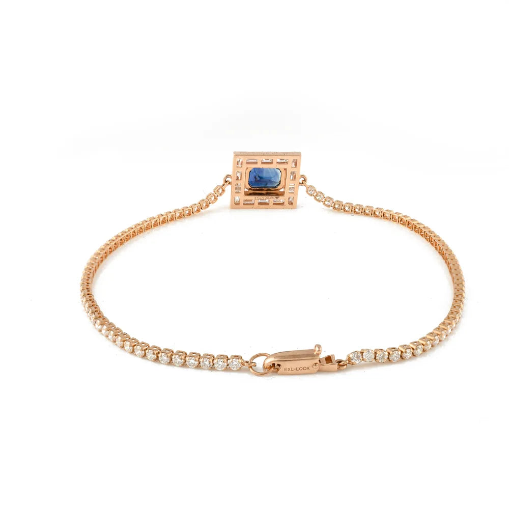 Minimal Jewelry Natural Blue Sapphire & Diamond 14K Rose Gold Stylish & Unique Bracelet