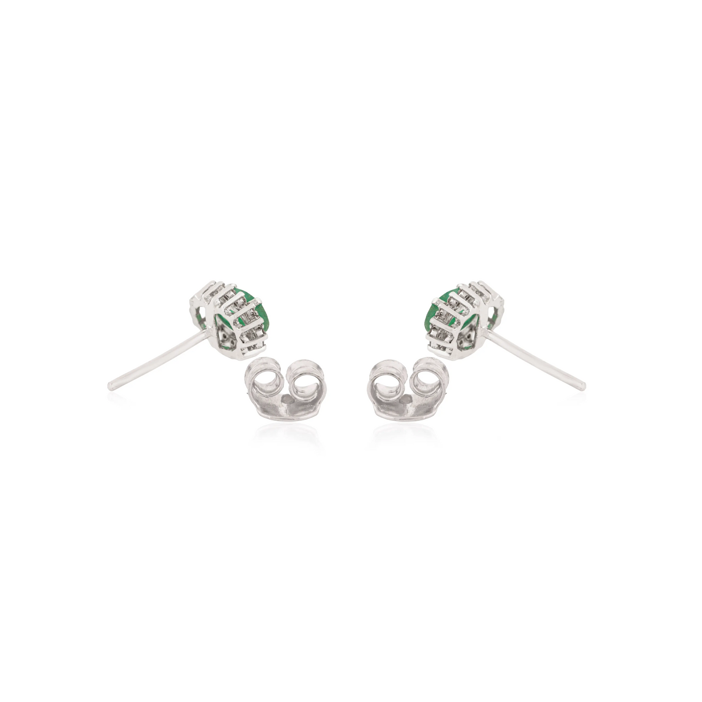 Oval Cut Emerald & Round Diamond Cluster 925 Sterling Silver Stud Earrings For Women's