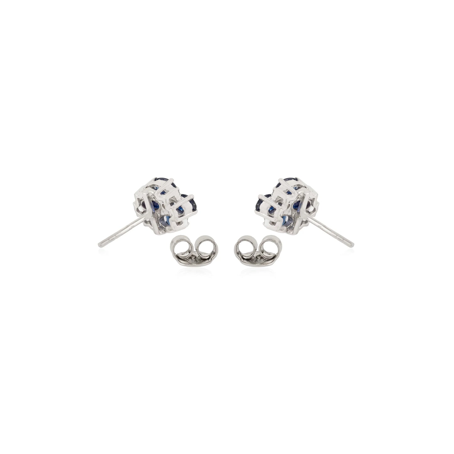 Minimal 925 Sterling Silver 100% Authentic Blue Sapphire & Diamond Stud Earrings