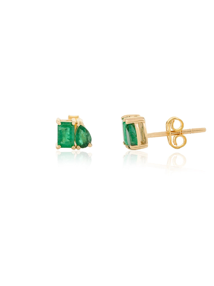 Wholesale Jewelry 18K Yellow Gold Natural Emerald Stud Earrings
