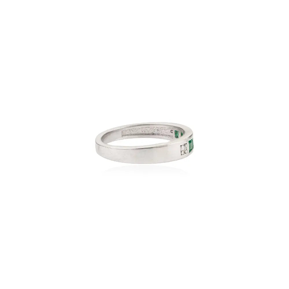 Best Selling Princess Cut Natural Emerald & Diamond Stacking Half Eternity Band Ring 925 Silver