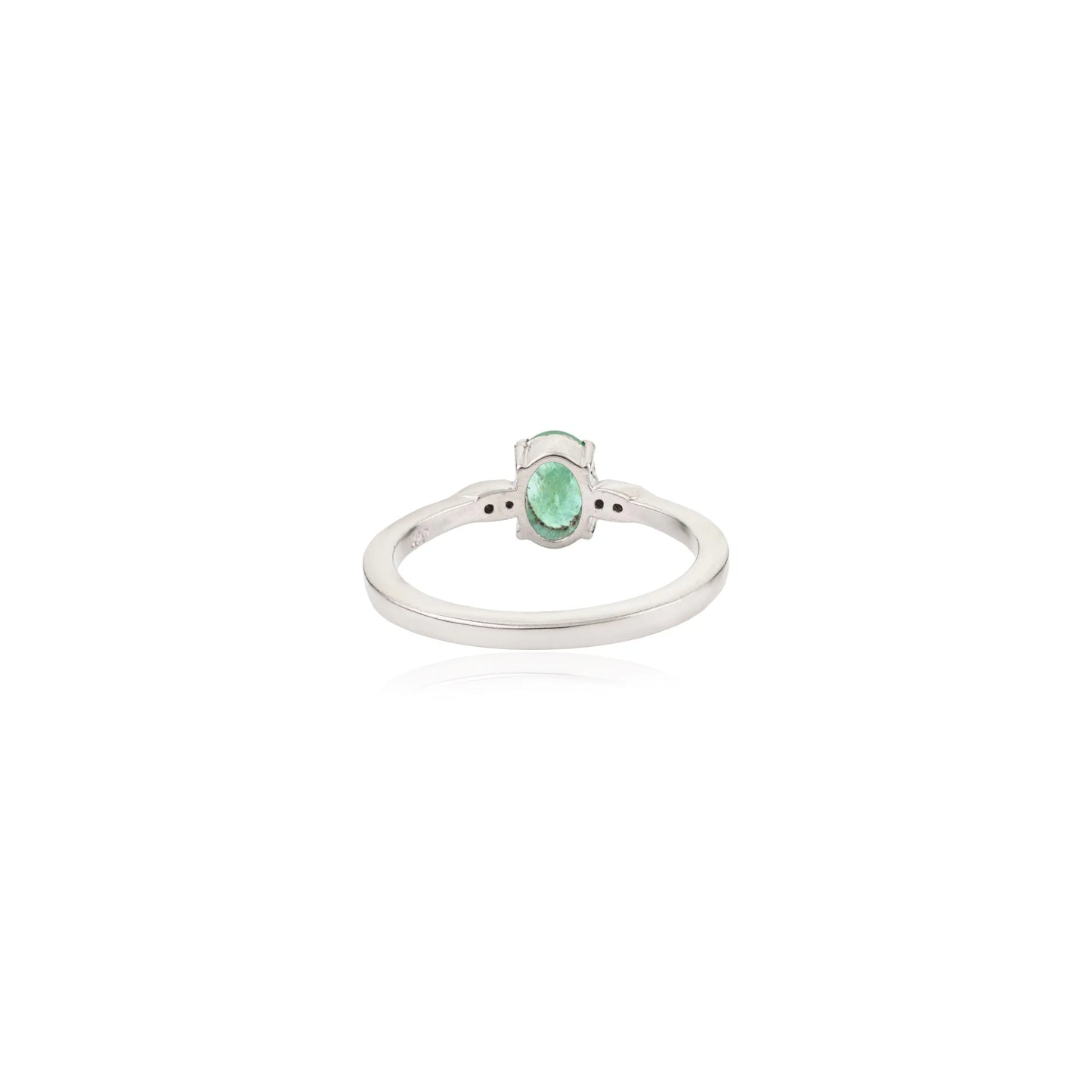 Oval Shape Emerald & Round Cut Diamond Single Stone 925 Sterling Silver Ring Women's Jewelry