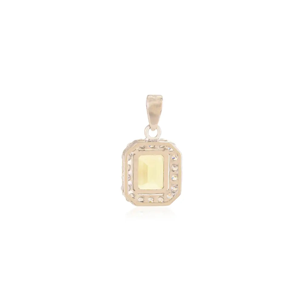 Octagon Lemon Topaz With Diamond Halo Setting 925 Silver Cluster Pendant