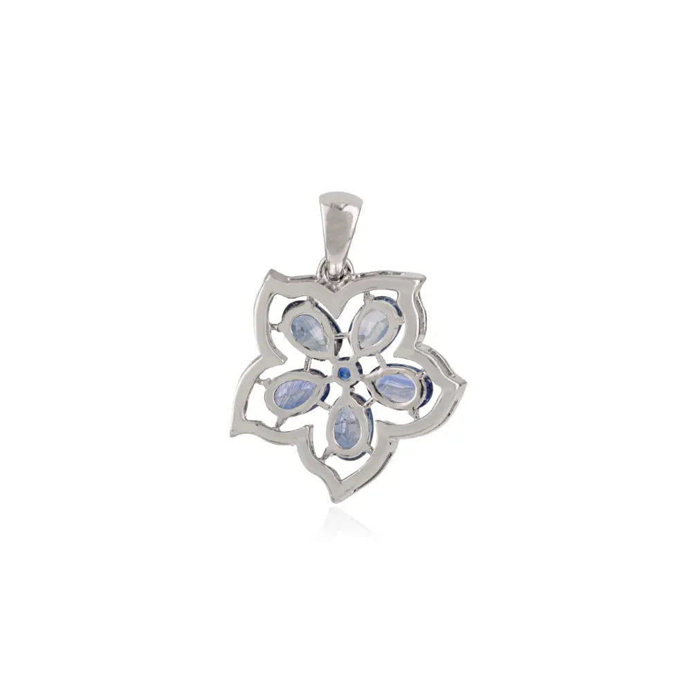 September Birthstone Authentic Blue Sapphire Floral Design Pendant 925 Sterling Silver