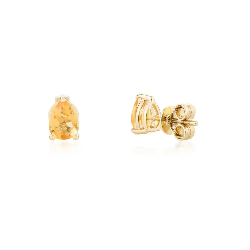 Natural Pear Cut Citrine Stud Earrings in 14k Solid Yellow Gold