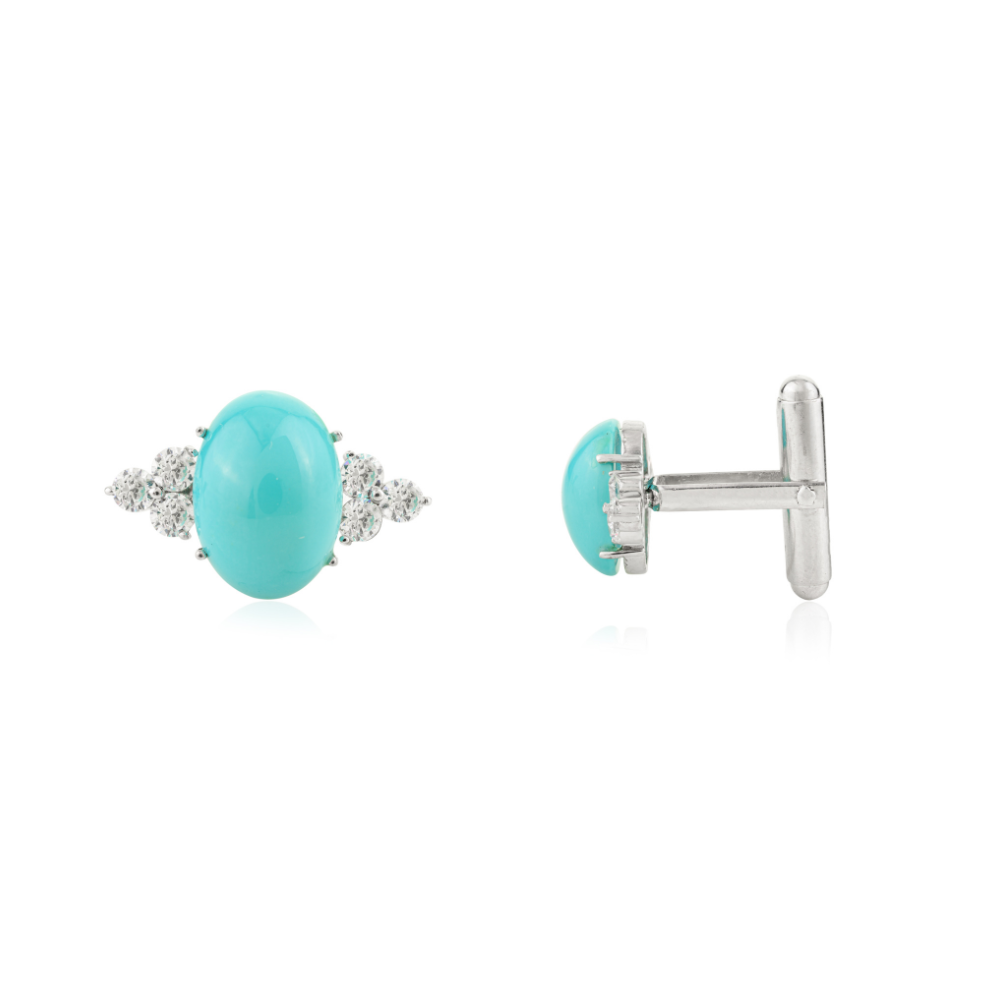 New Trendy Products Genuine Turquoise & American Diamond Gemstone Cufflinks Jewelry Manufacture