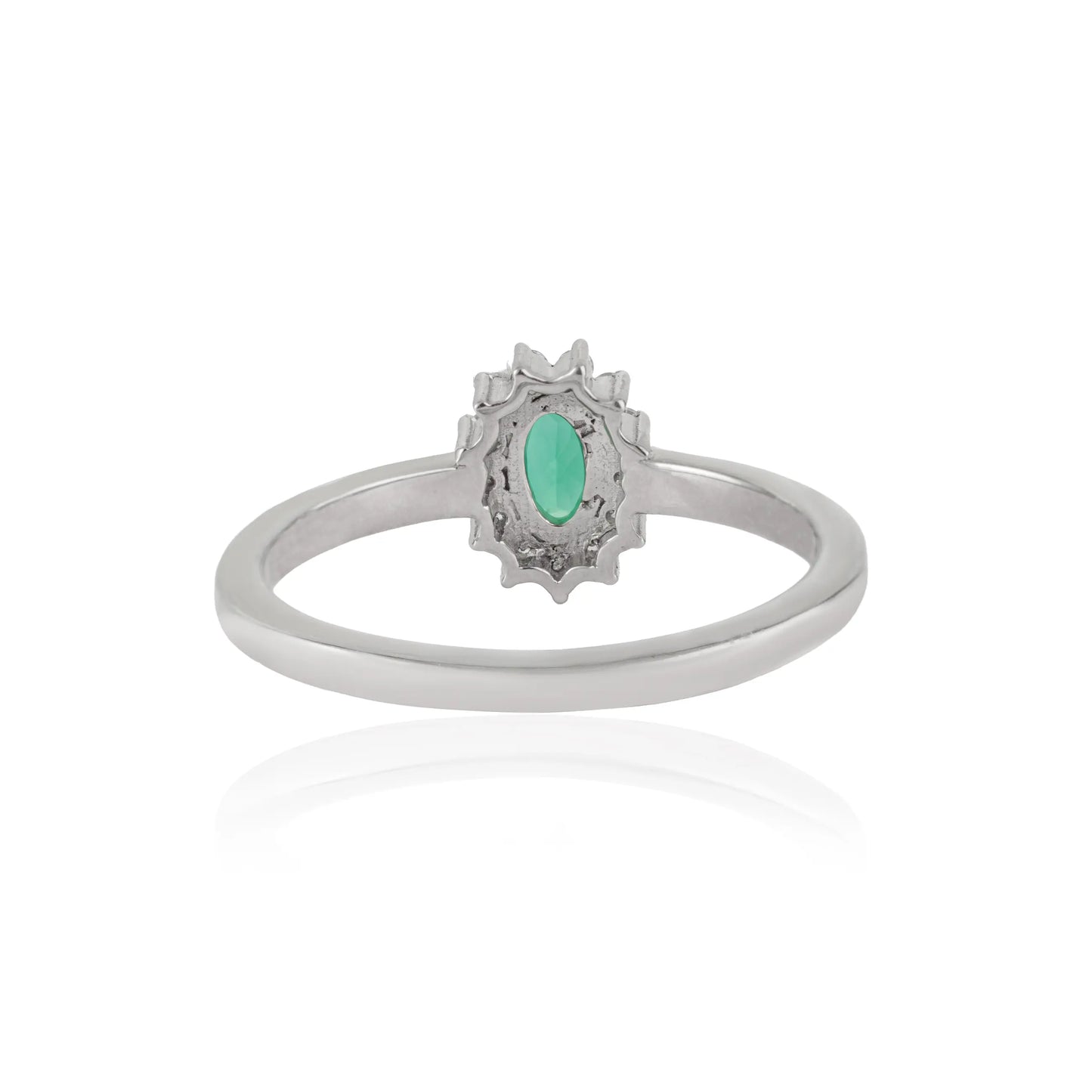 Elegant Design 925 Sterling Silver Natural Green Onyx & Diamond Cluster Ring For Women