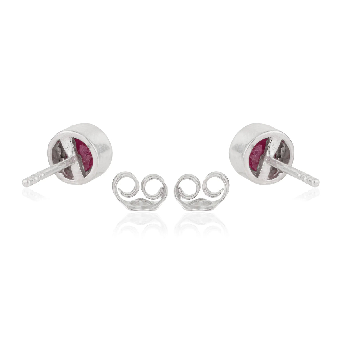 Bezel Set Natural Round Ruby July Birthstone 925 Sterling Silver Stud Earrings For Women