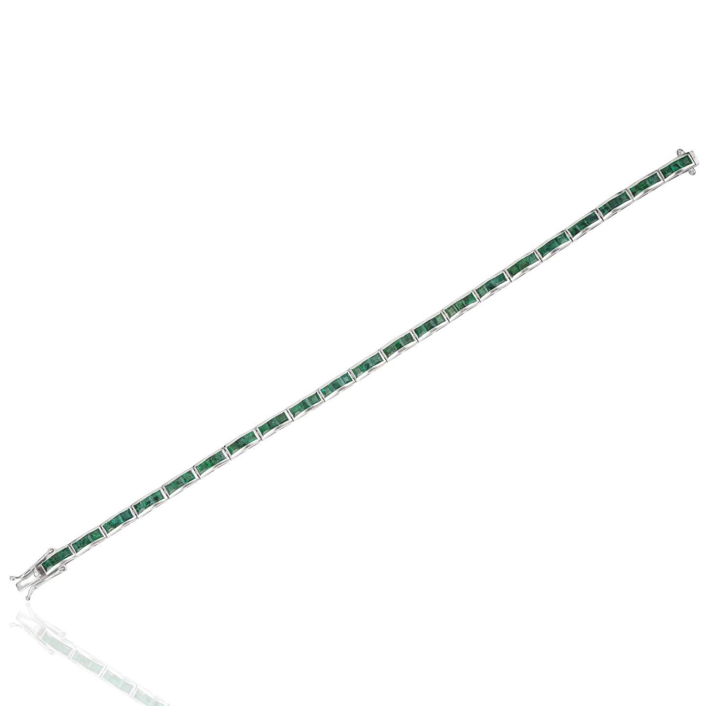 May Birthstone Princess Cut Emerald Sleek Handmade 925 Sterling Silver Tennis Bracelet