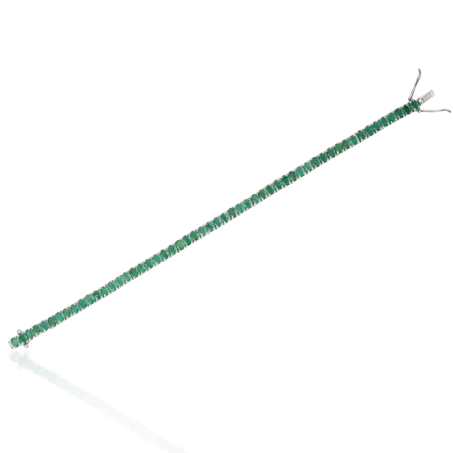 Premium Quality Natural Oval Cut Emerald Gemstone Fine Silver Tennis Bracelet For Women