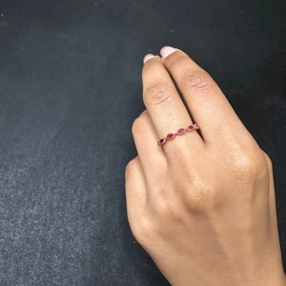 Natural Precious Gemstone Ruby 18K Solid Rose Gold Full Eternity Band Ring