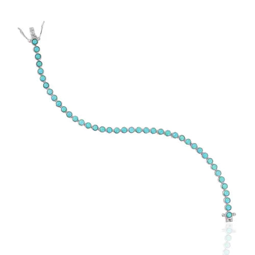 Handmade 925 Sterling Silver Round Shape Authentic Turquoise Gemstone Tennis Bracelet