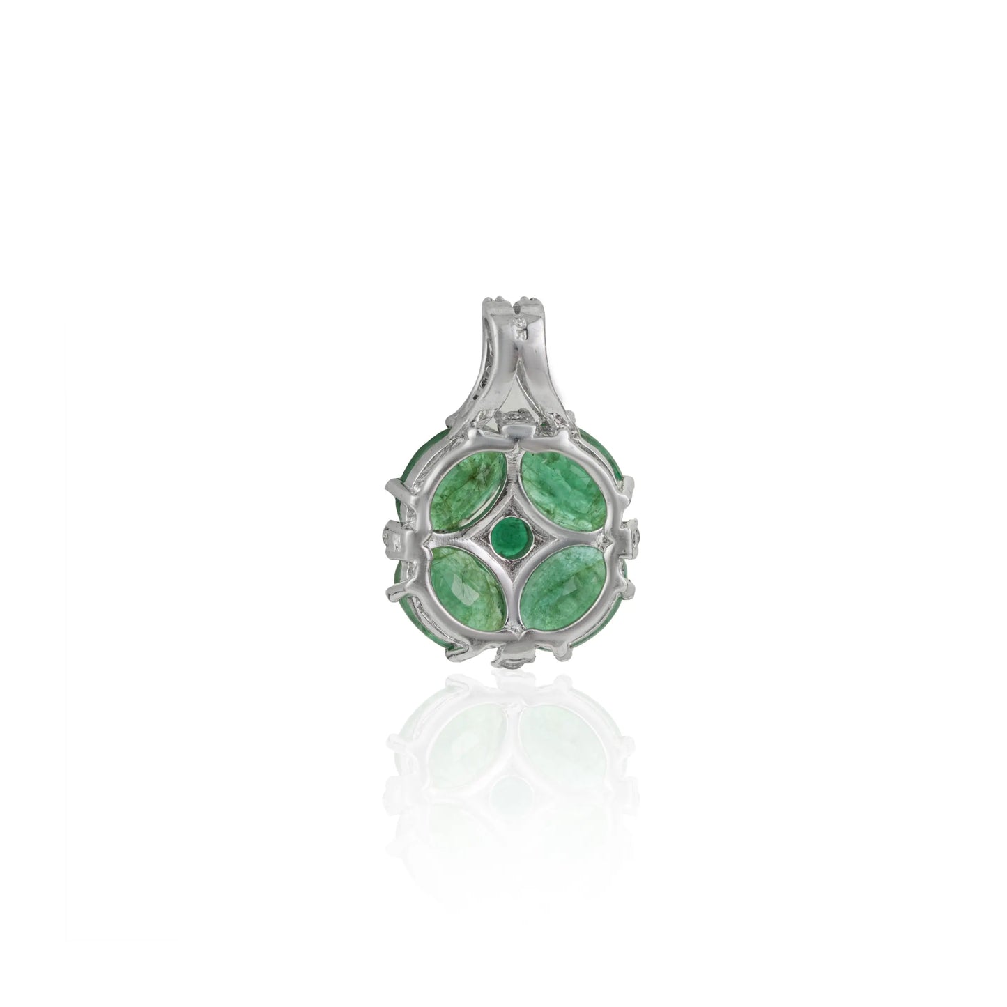 Stunning 925 Sterling Silver Oval Emerald & Diamond Cluster Fine Pendant Jewelry