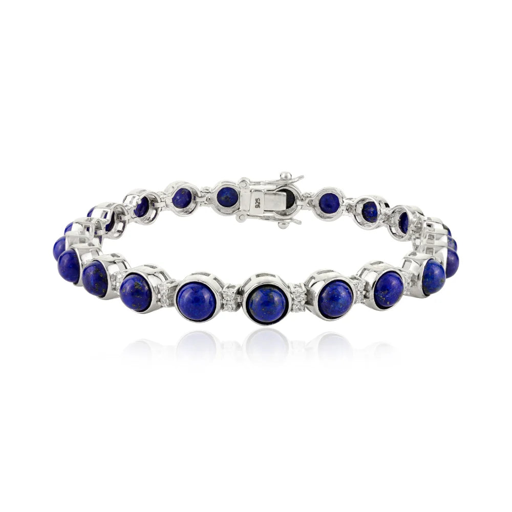 100% Authentic Blue Lapis & American Diamond Tennis Bracelet For Birthday Gift Customized Silver Jewelry
