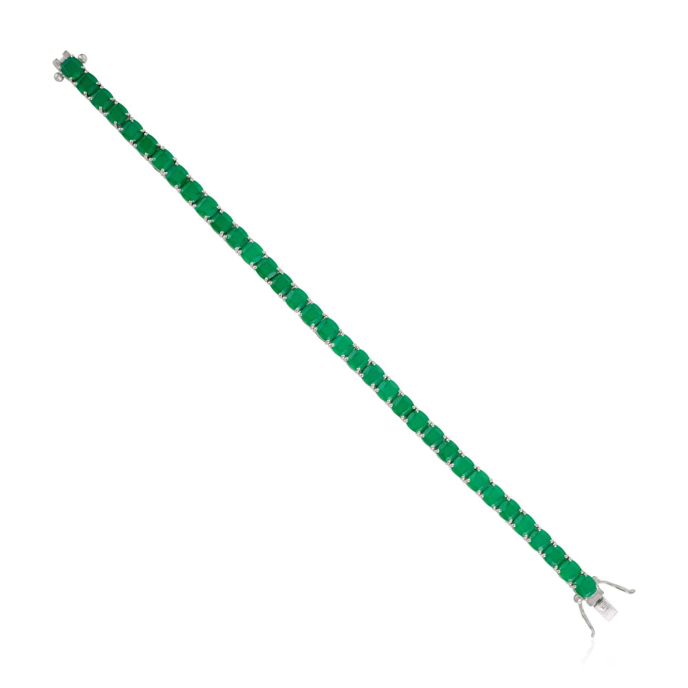 Square Shape Genuine Green Emerald Tennis Bracelet For Women Prong Setting Gemstone Jewelry