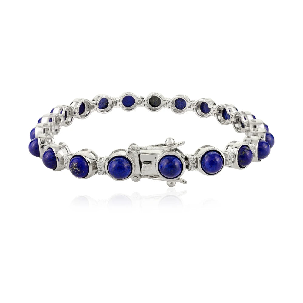 100% Authentic Blue Lapis & American Diamond Tennis Bracelet For Birthday Gift Customized Silver Jewelry