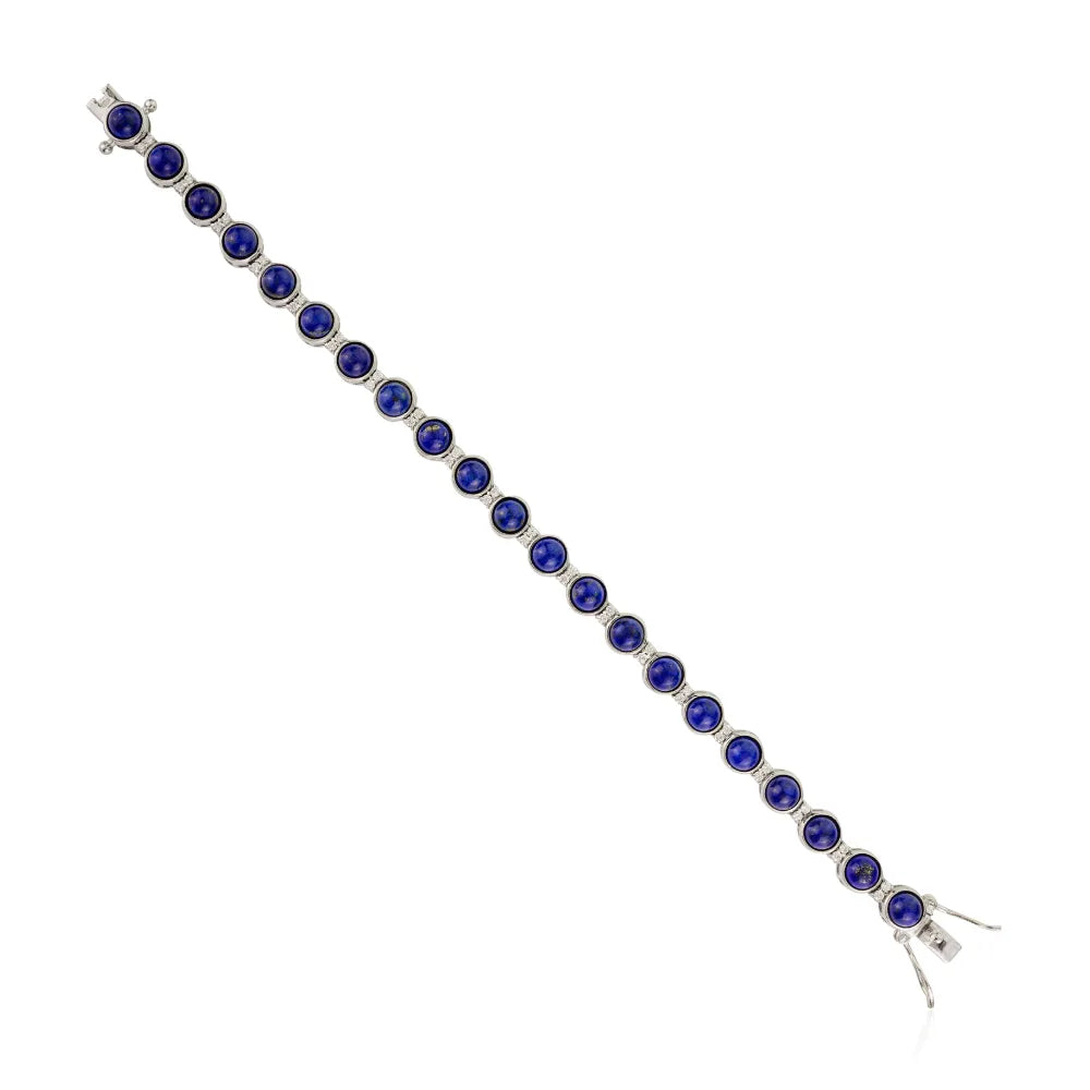 100% Authentic Blue Lapis & American Diamond Tennis Bracelet For Birthday Gift Customized Silver Jewelry