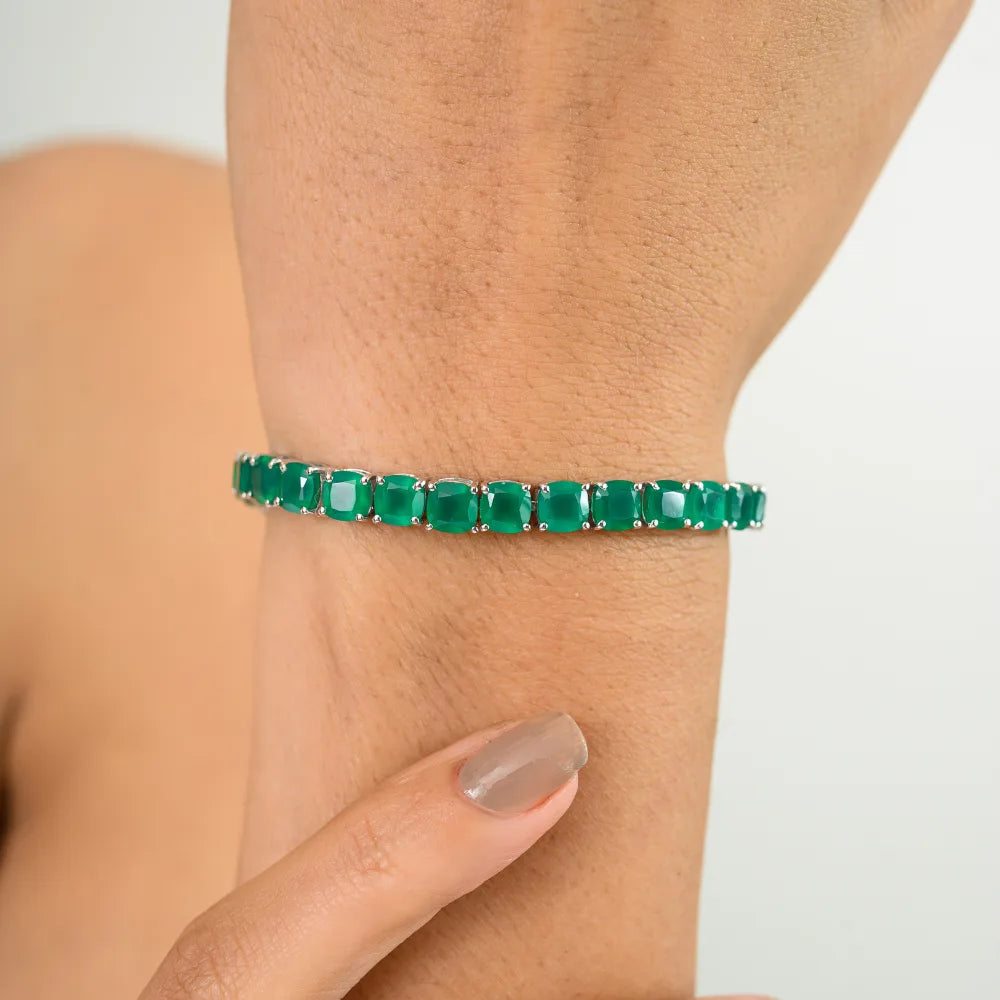 Square Shape Genuine Green Emerald Tennis Bracelet For Women Prong Setting Gemstone Jewelry