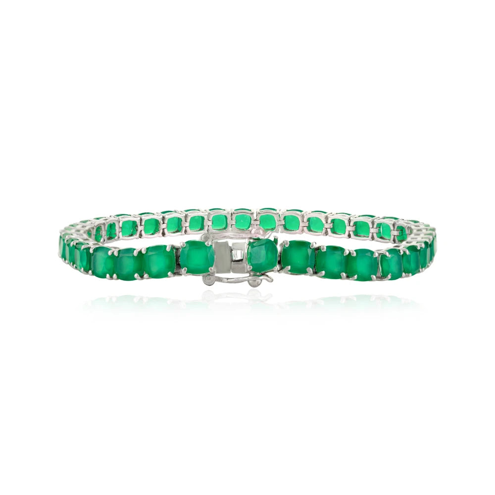 Square Shape Genuine Green Emerald Tennis Bracelet For Women Prong Setting Gemstone Jewelry