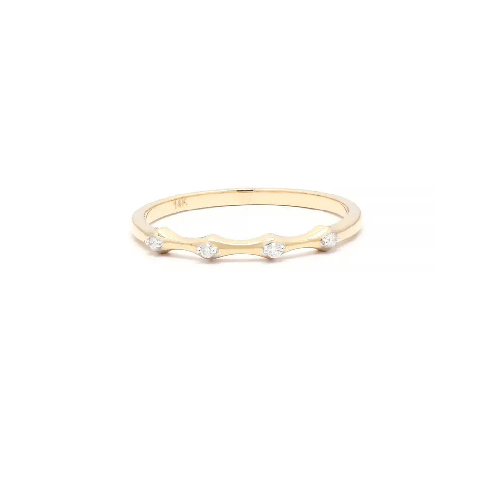 Trending Jewelry Natural Four Diamond 14K Solid Yellow Gold Stackable Band Ring