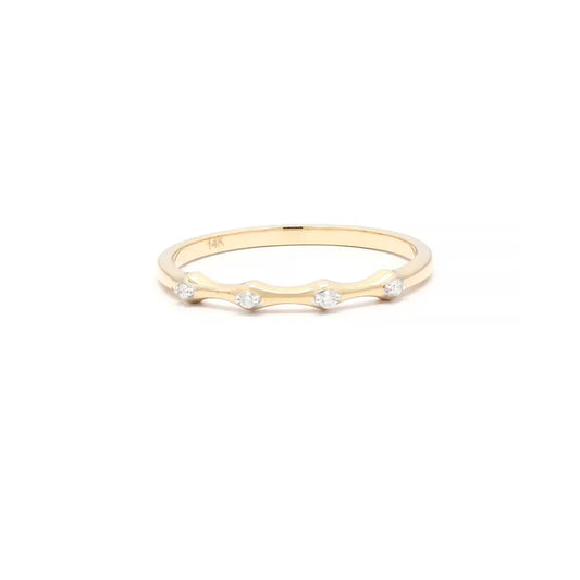 Trending Jewelry Natural Four Diamond 14K Solid Yellow Gold Stackable Band Ring