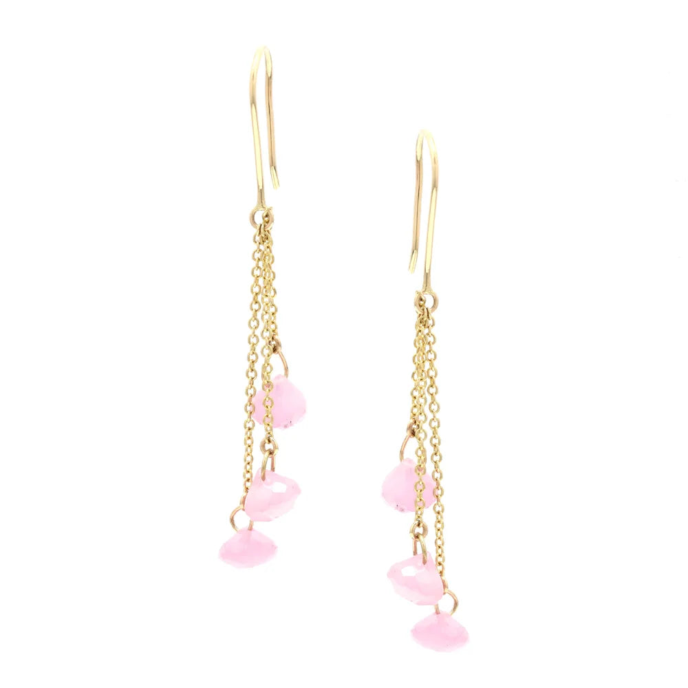 Handcrafted Natural Pink Sapphire 18K Yellow Gold Shoulder Duster Earring