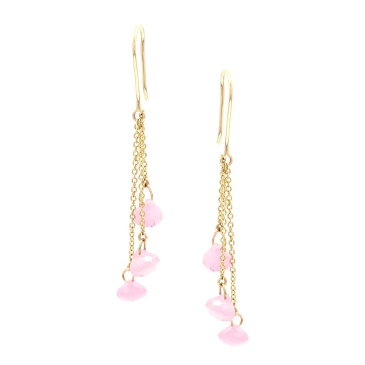 Handcrafted Natural Pink Sapphire 18K Yellow Gold Shoulder Duster Earring