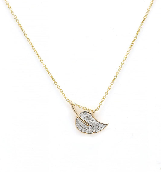 Natural Diamonds 14k Solid Yellow Gold Diamond Leaf Pendant Chain Necklace Jewelry