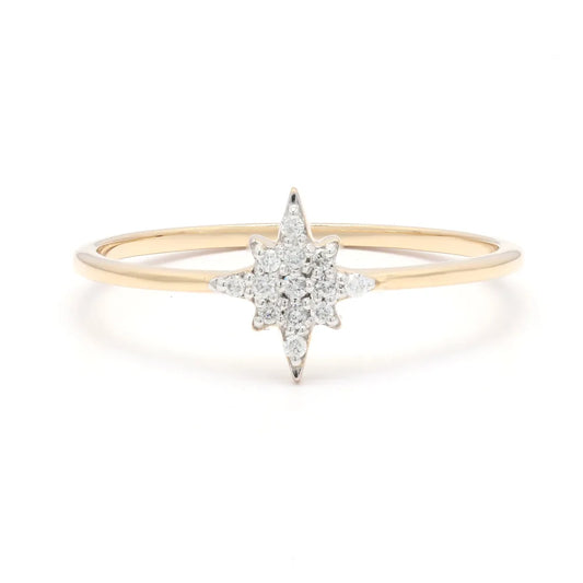 Handmade Jewelry Natural Diamond 14K Fine Yellow Gold Star Shape Dainty Ring