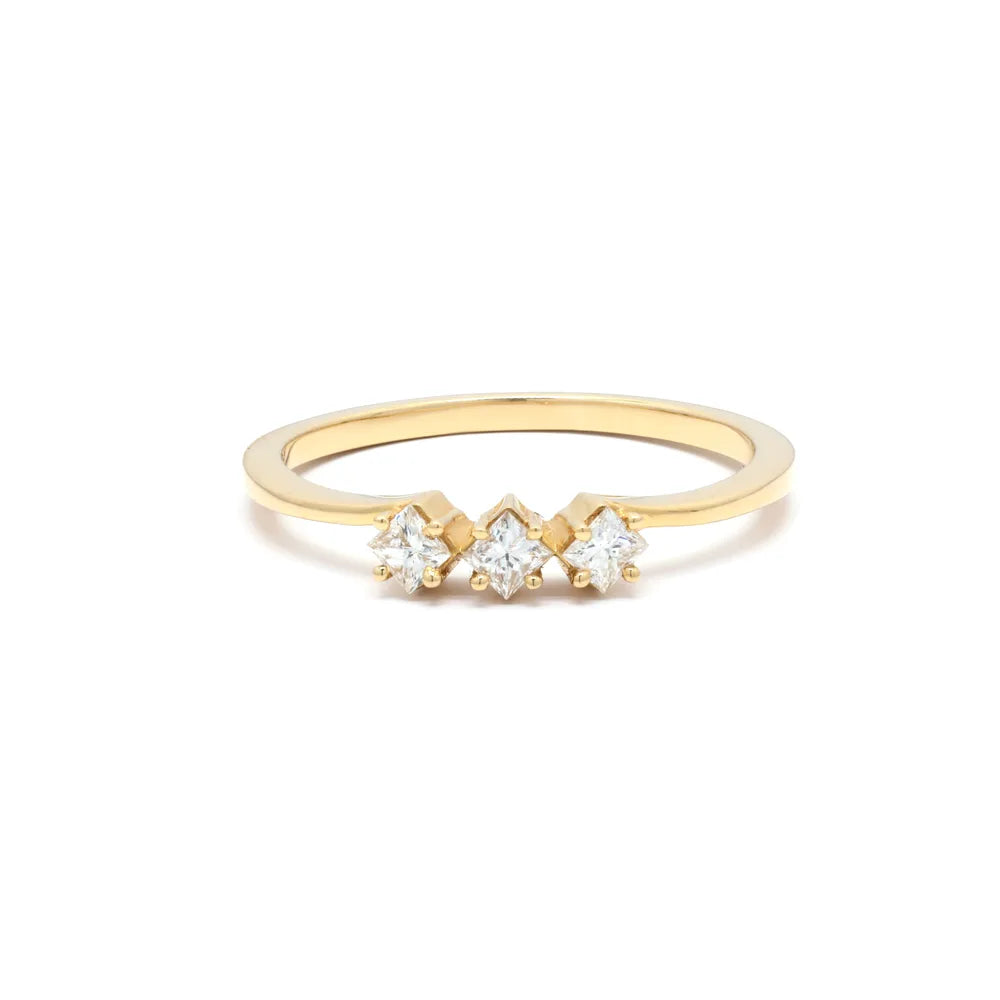 Minimal Jewelry 14K Fine Yellow Gold Genuine Diamond Stackable Band Ring