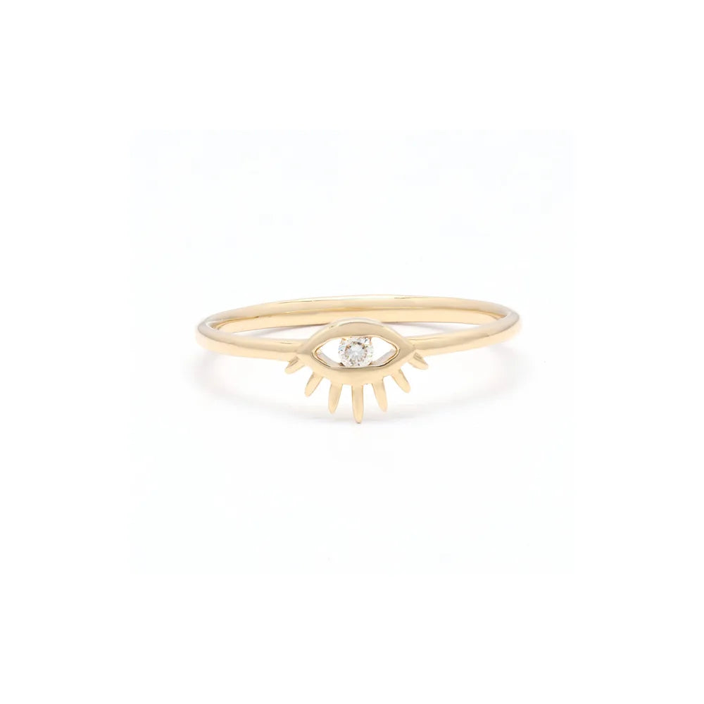 Handcrafted Jewelry 14K Yellow Gold Natural Diamond Evil Eye Minimalist Ring