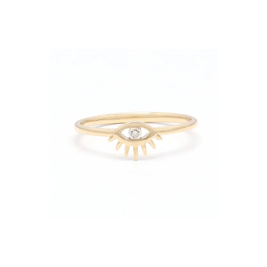 Handcrafted Jewelry 14K Yellow Gold Natural Diamond Evil Eye Minimalist Ring