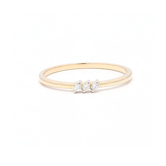 Custom Jewelry Natural Three Diamond 14K Yellow Gold Stackable Band Ring